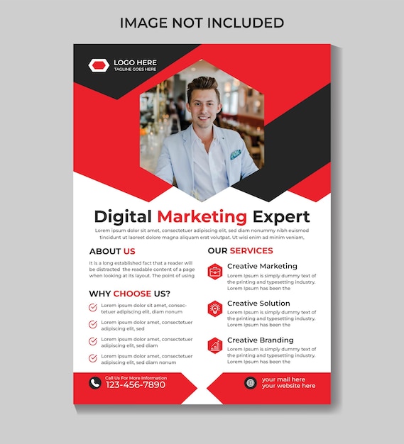 A flyer for digital marketing expert that is red and black