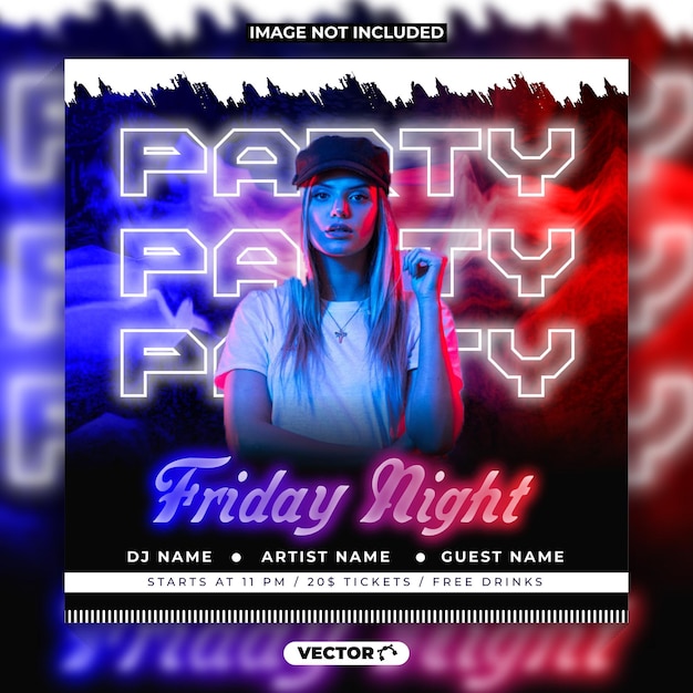 Vector flyer dj party social media post or web square banner design template premium vector