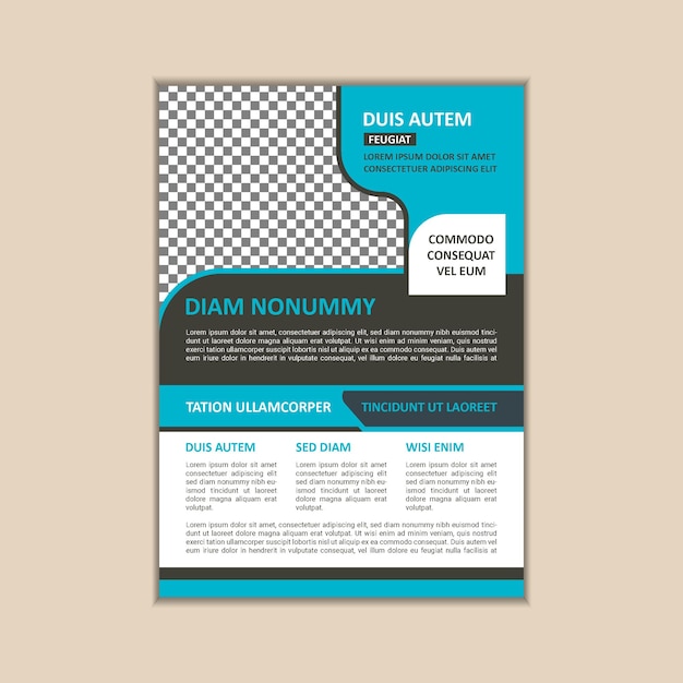 A flyer for dum aum with a blue and black checkered pattern.