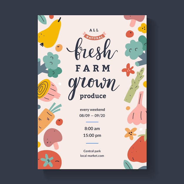 Vector flyer for farmers marketplace with lettering,  template