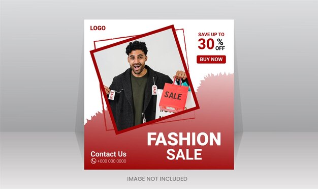 A flyer for a fashion sale with a man holding a shopping bag.
