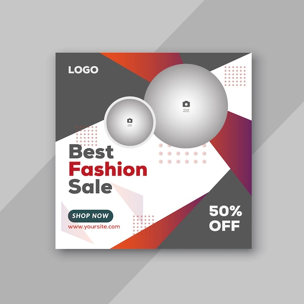 A flyer for a fashion sale with a round button and a logo for a shop called best fashion sale.