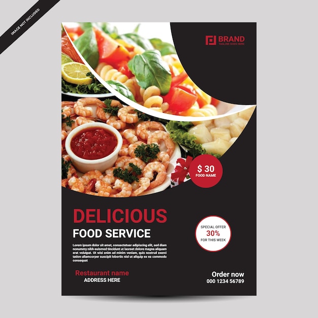 Vector a flyer for a food service called delicious food