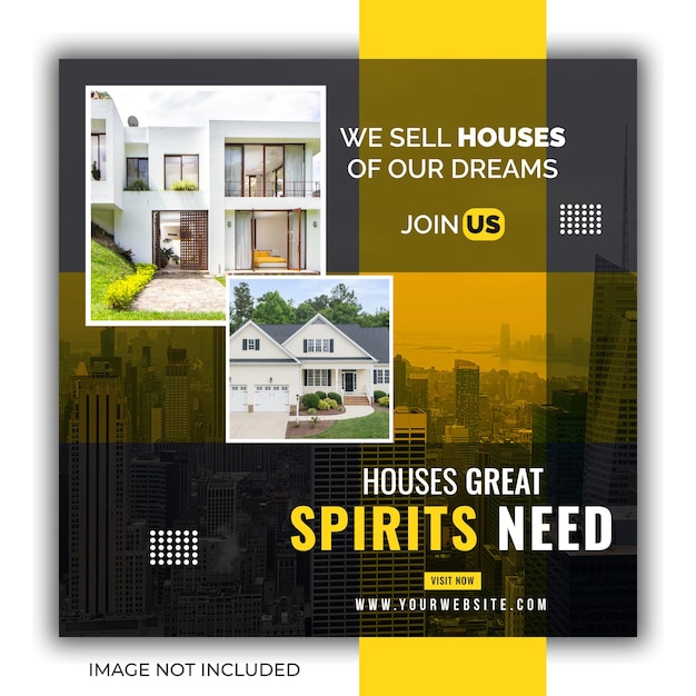 A flyer for houses of spirits that are at the bottom of the page Instagram post template design