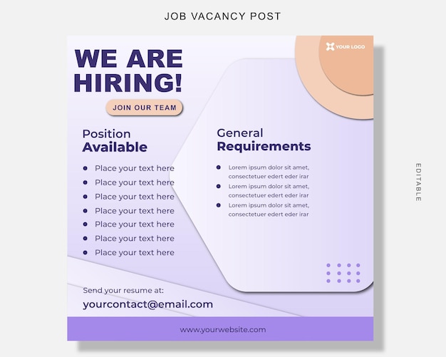 A flyer for job vacancy is shown with the words job vacancy.