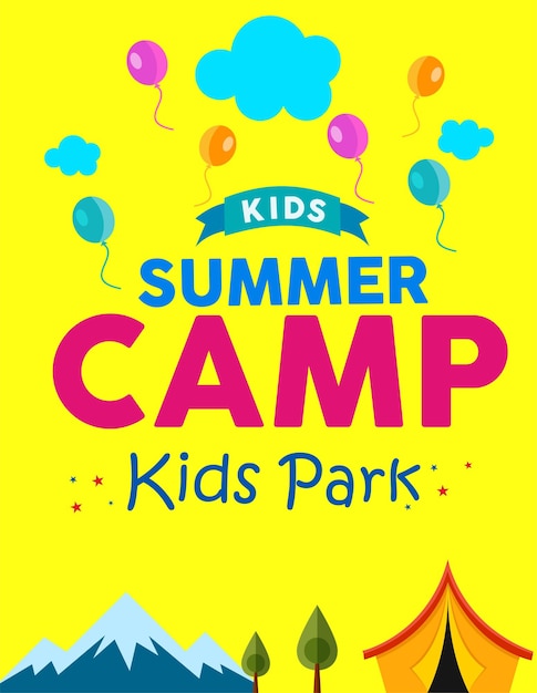 Flyer for the Kids Summer camp poster in flat style vector illustration