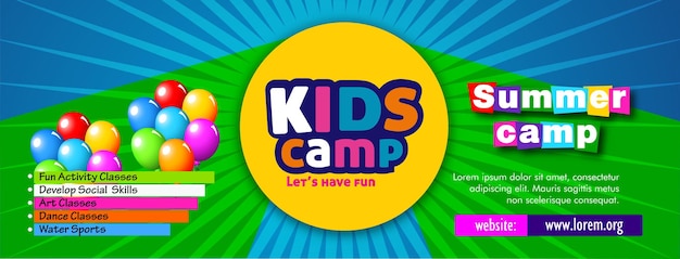Vector flyer for the kids summer camp poster in flat style vector illustration