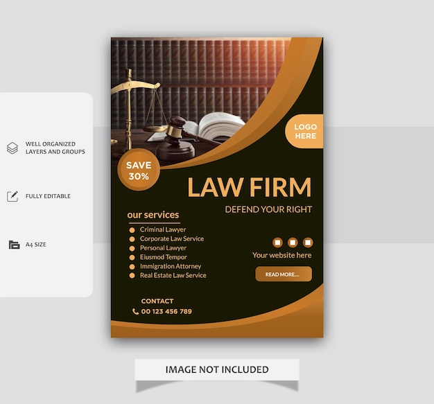 A flyer for law firm that is on a screen