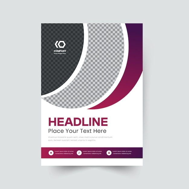 flyer for magazine with purple and white background