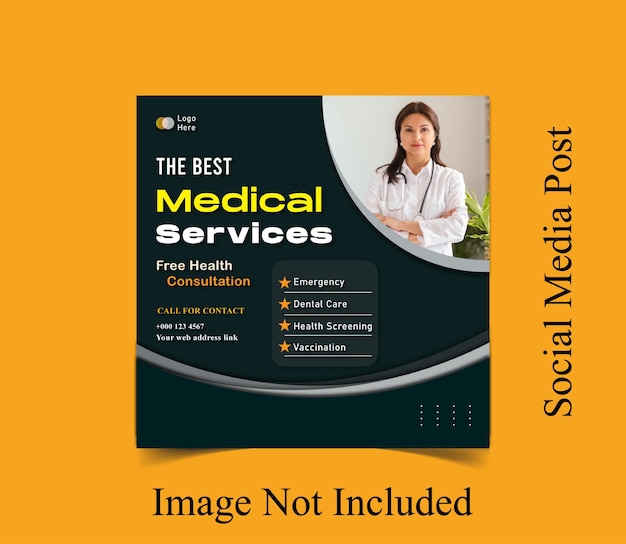 A flyer for medical services is displayed on an orange background