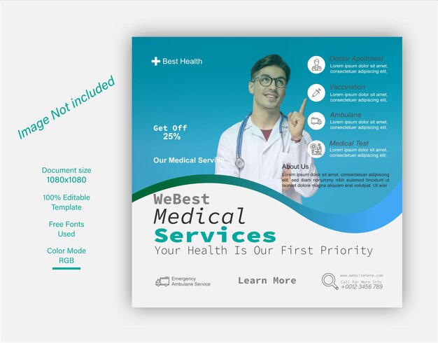 A flyer for medical services that is on a white background