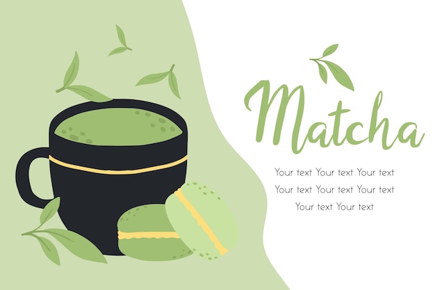 Vector flyer met matcha-thee vectorillustratie met groene thee mok met matcha latte poster met groene matcha-mok