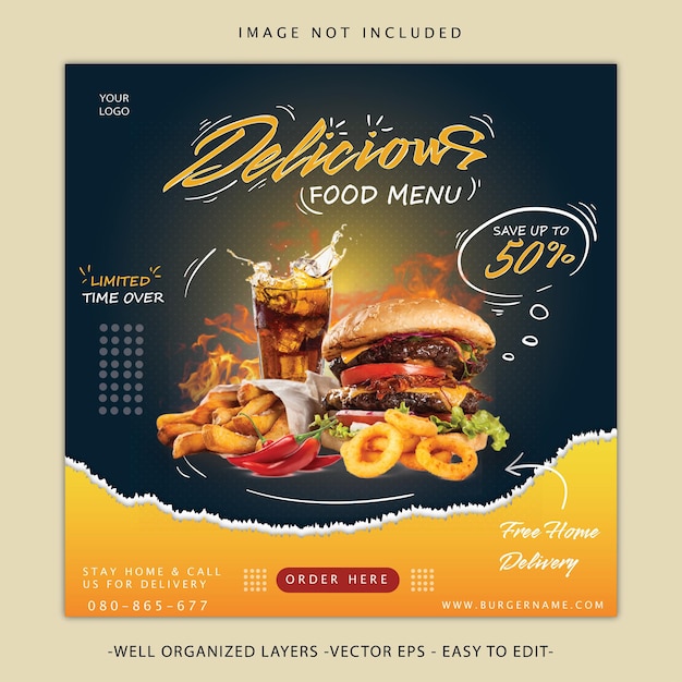 flyer of social media banner voor burger Premium Vector