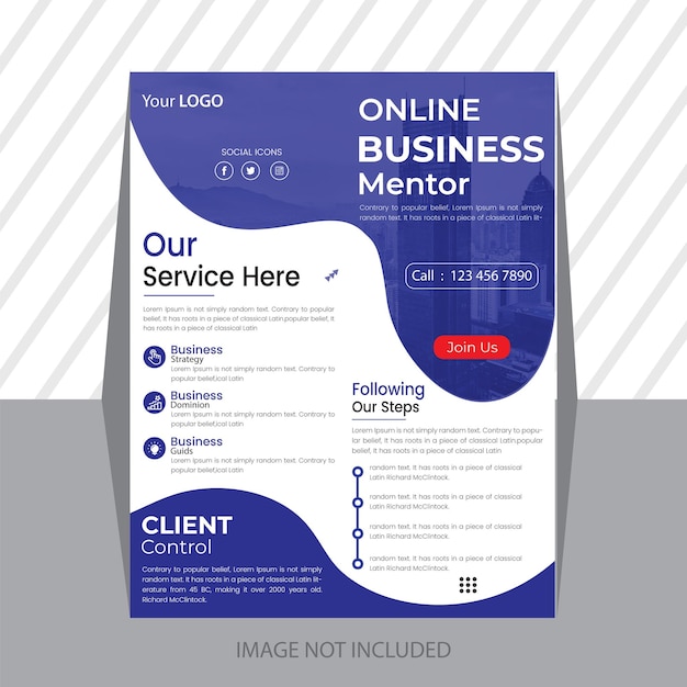 Флаер для наставников онлайн-бизнеса, выполненный в сине-белом цвете.
