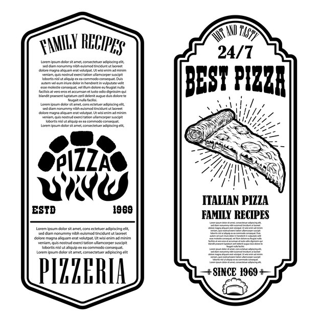 Flyer of pizzeria. design elements for logo, label, sign, badge, poster.vector illustration