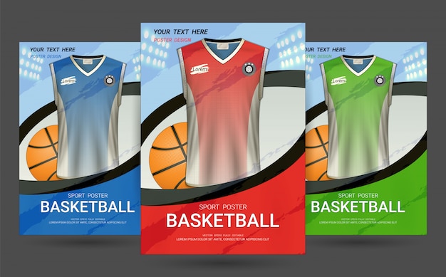 Vettore modello di copertina volantino e poster con design in jersey da basket.