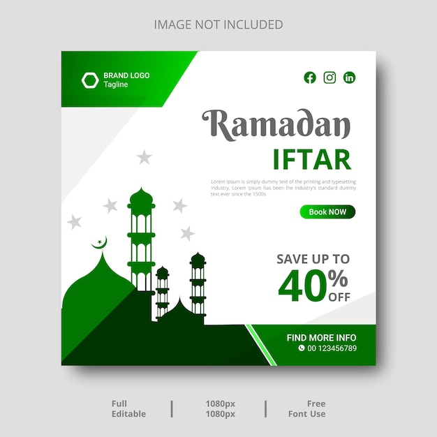 A flyer for ramadan iftar with a picture of a mosque on it.