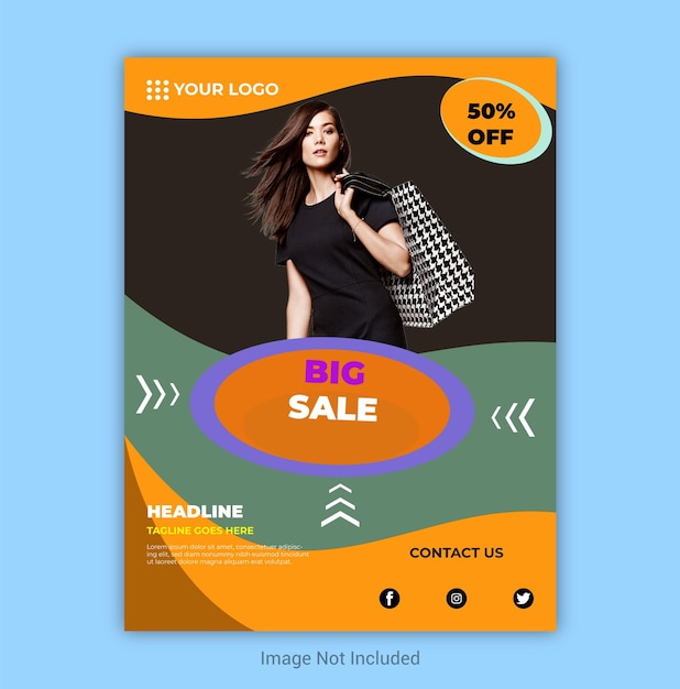 Vector a flyer for a sale with a woman in a dress and a bag