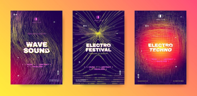 Vector flyer set for electronic music festival
