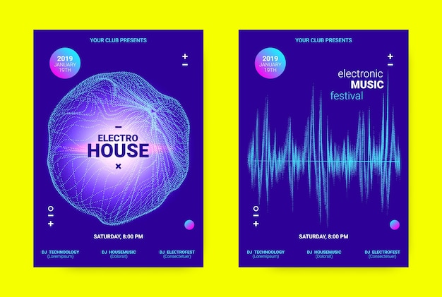 Flyer set for electronic music festival