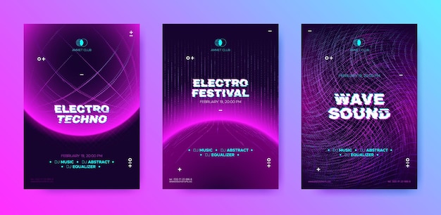 Flyer set for electronic music festival