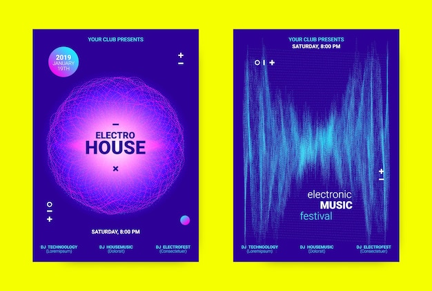 Vector flyer set for electronic music festival