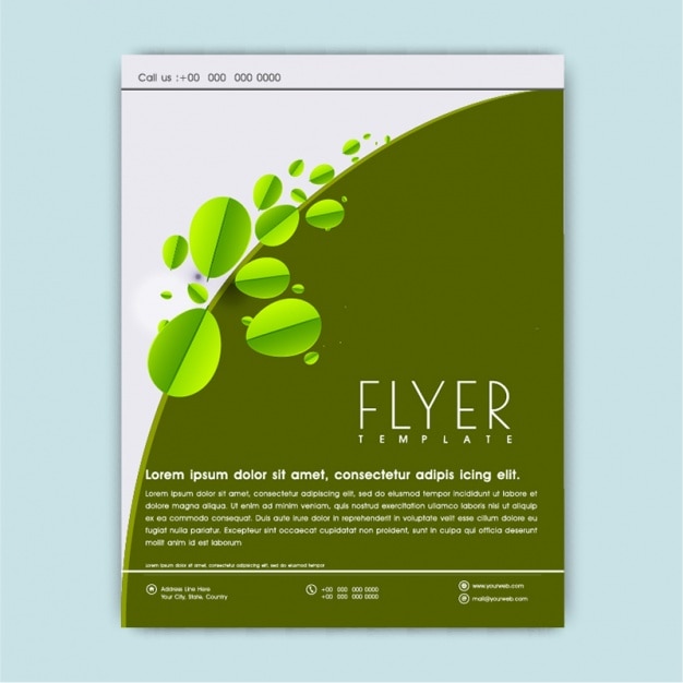 Vector flyer sjabloon met groene bladeren in plat design