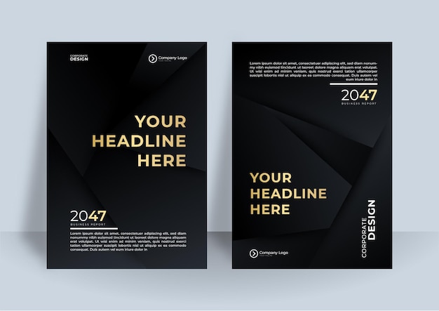 Flyer sjabloon zwart goud cover ontwerp lay-out set voor het bedrijfsleven.