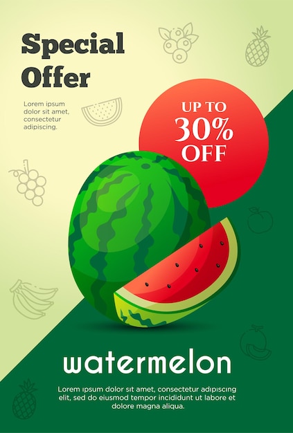 Flyer speciaal aanbod voor watermeloenfruitproduct Fruitpromotieflyer