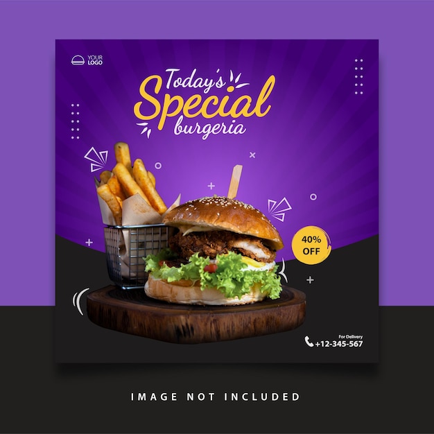 Vector flyer square social media feed poster instagram food burger