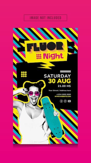 Vettore flyer stories fluor night (notte del fluoro)