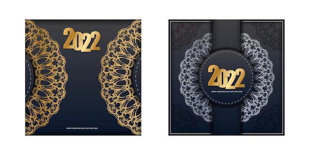 Flyer template 2022 Merry christmas black with luxury gold pattern