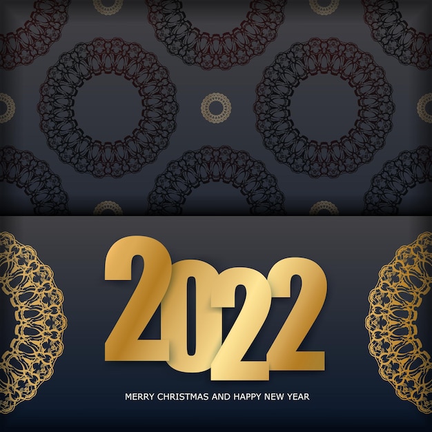 Modello di volantino 2022 buon natale nero con ornamento d'oro invernale