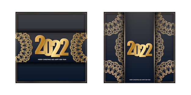 Modello di volantino 2022 buon natale e felice anno nuovo colore nero modello astratto oro