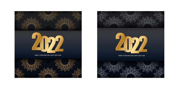 Flyer Template 2022 Prettige Kerstdagen En Gelukkig Nieuwjaar Zwarte Kleur Abstract Goud Patroon