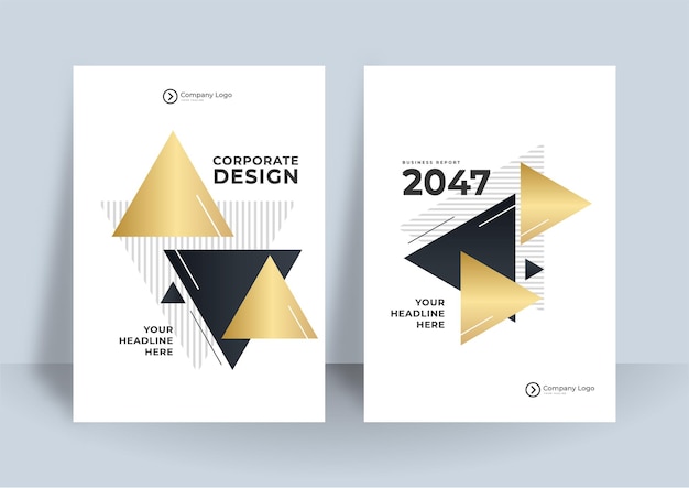 Flyer template black gold cover design layout set for business.