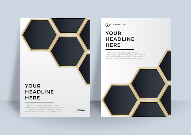 Flyer template black gold cover design layout set for business.