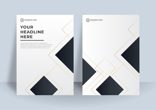 Vector flyer template black gold cover design layout set for business.