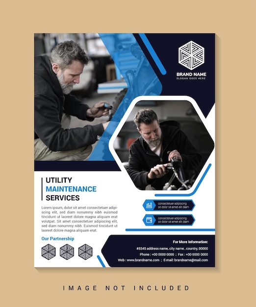 Flyer template design for promotion of utility maintenance service company vertical layout