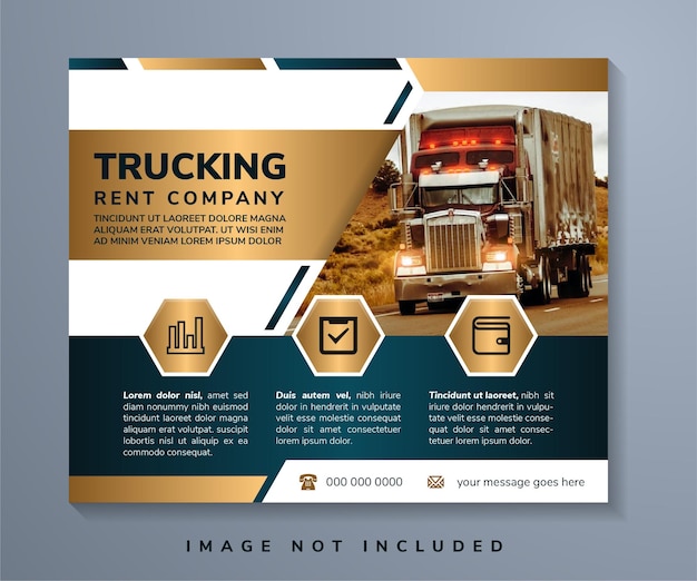 Flyer template design with headline is trucking rent company space of photo collage and text