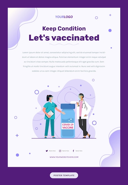 Flyer Template illustratie Verpleegkundigen en artsen, met vaccinflessen