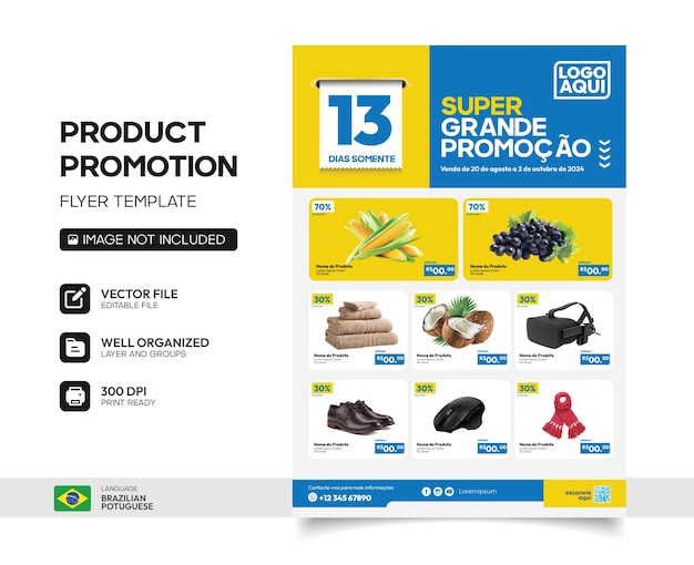 Vector flyer template in portuguese for product promotion