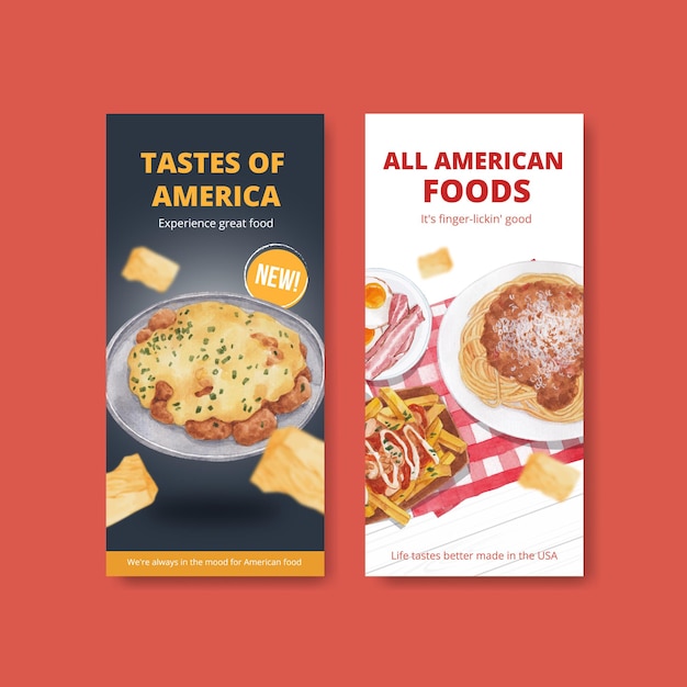 Flyer template with american foods concept,watercolor style