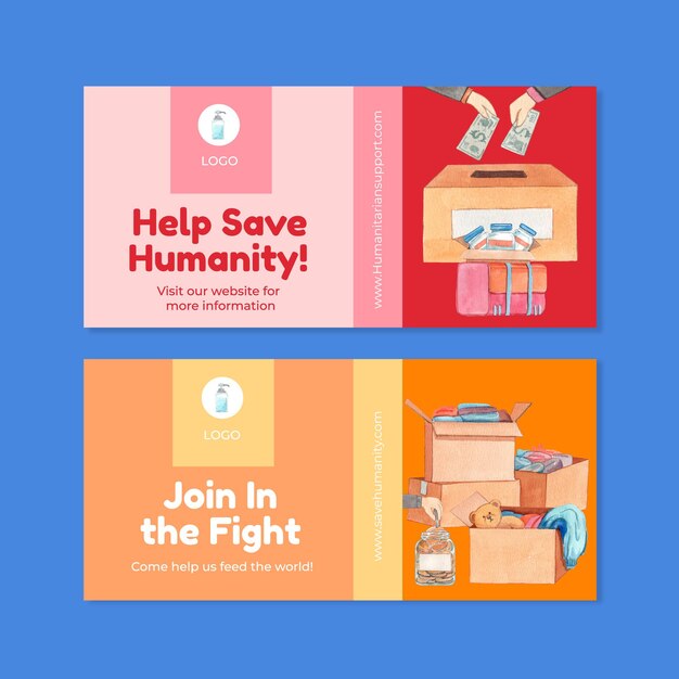 Flyer template with humanitarian aid concept,watercolor style