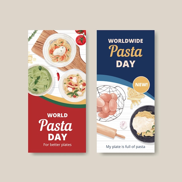 Vector flyer template with pasta cancept,watercolor style