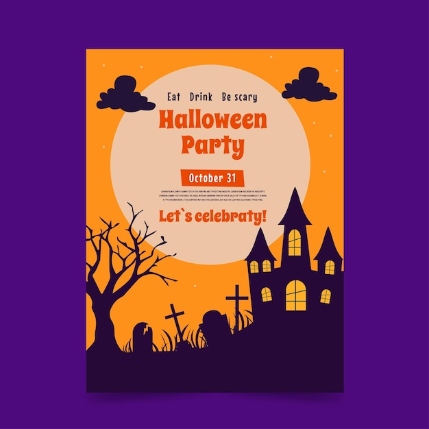 Flyer uitnodiging voor een Halloween feest achtergrond met een eng kasteel