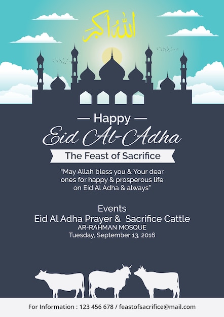 Flyer van happy eid al-adha met moskee