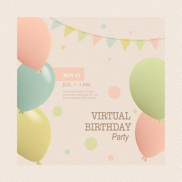 Vector a flyer for virtual birthday party with balloons on it