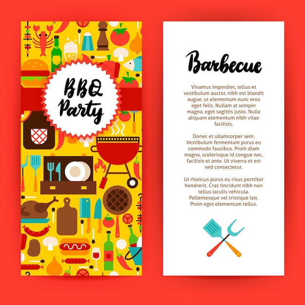 Flyer voor barbecuefeestjes. platte ontwerp vectorillustratie van merkidentiteit voor barbecue promotie.