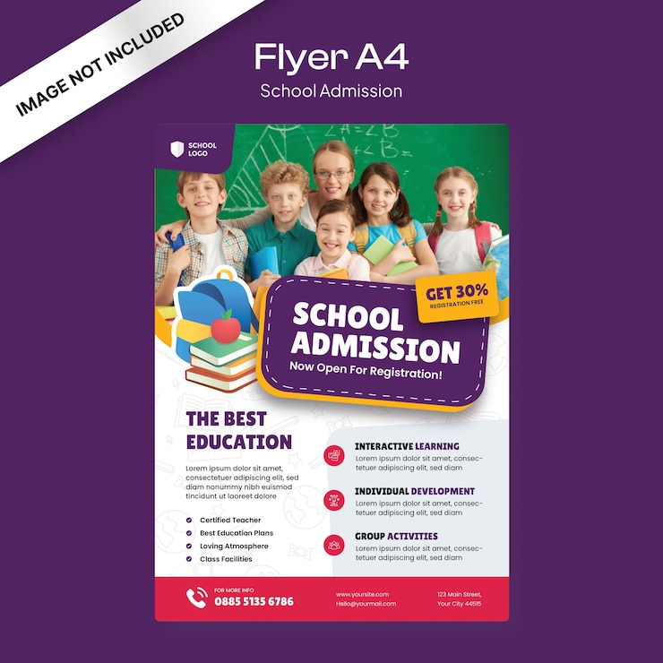 Vector flyer voor de toelating tot de school